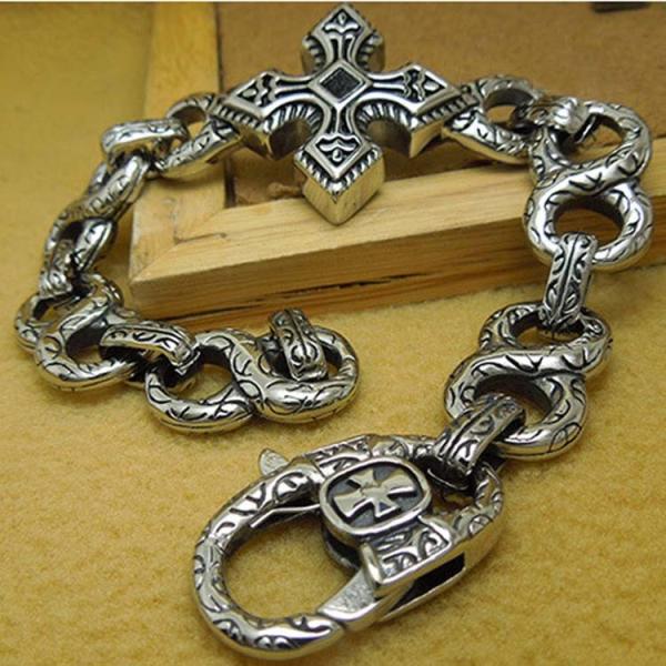 Men's Vintage Silver Plated 316l Titanium Stainless Steel Chain Cross Bracelet (JCE147)
