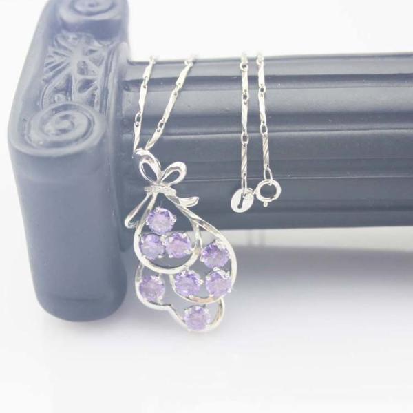 925 Silver Jewelry Grape Shape Blue Topaz Cubic Zircon Pendant Necklace (P44)