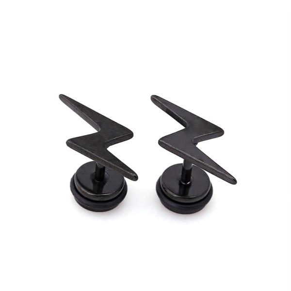High Quality Vintage Punk Black Titanium Steel Earrings Cool Lightning Small Stud Earrings for Men and Women