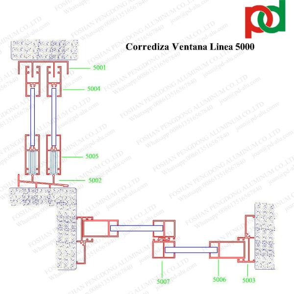 Chile Bolivia Linea 5000 Aluminium Sliding Window Profile 6063 T5