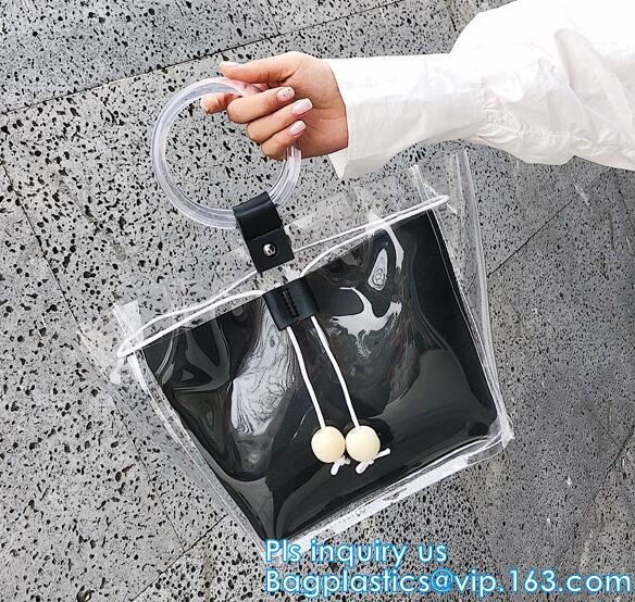 Semi Clear Plastic Gift Bags With Brown Handle Wedding Gift Packaging Bags Birthday Handbag Party Favors PP Gift Wrap