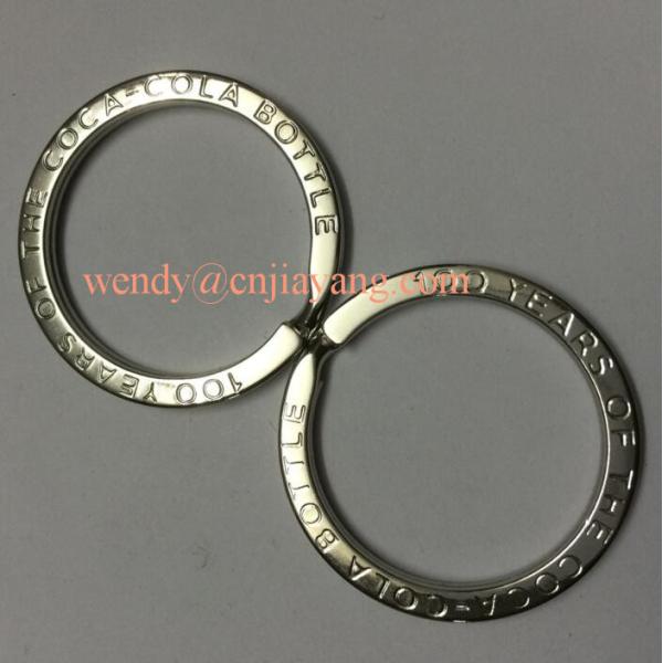 Cheap jiayang high quality polished shiny silver laser cut logo flat split key ring with engraved logo for sale