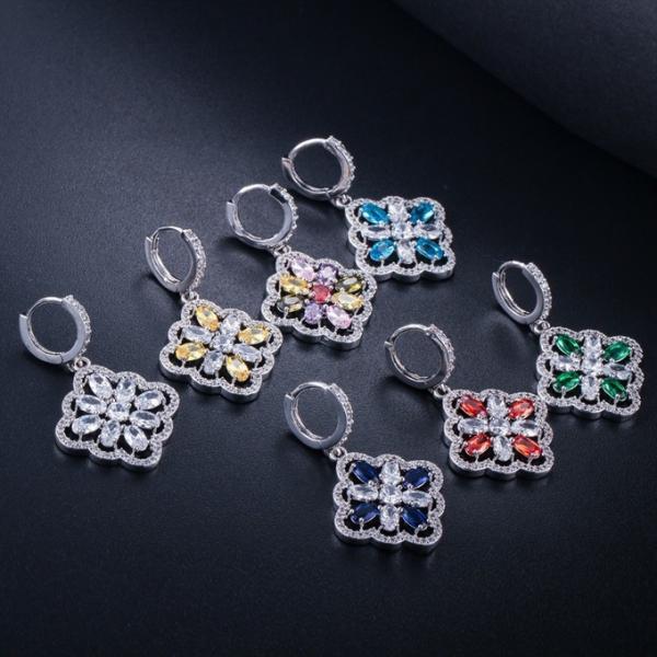 White Gold Color Luxury Bridal CZ Crystal Necklace and Earring Sets Big Wedding Jewelry Sets For Brides