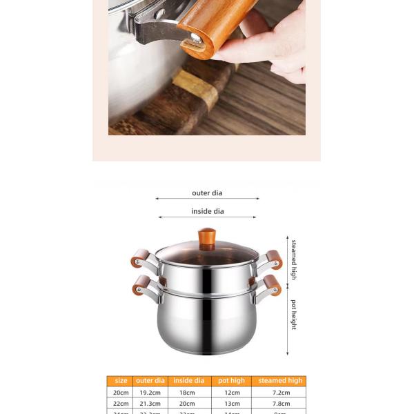 Factory Two Layer Cook Food Steamer Pot 18/8 Stainless Steel Steamer Pot With Wooden Handle