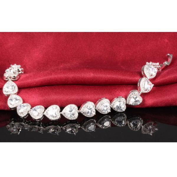 Fashion Platinum Plated Links Chain Heart Shape Clear Cubic Zirconia Tennis Bracelet (JDS949WHITE)