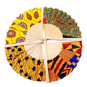 Quality Cherry Fancy Cloth Wooden Customized Hand Fans Spanish Personalised 23CM wholesale