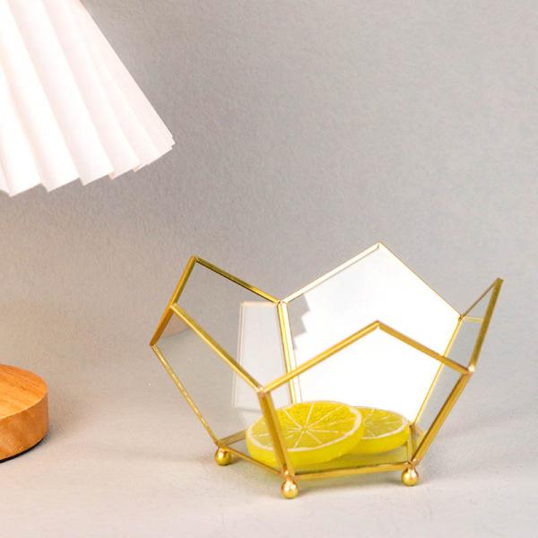 Pentagon golden copper glass garden fruit candy tray tabletop storage tray room decoration glass fruit bowl