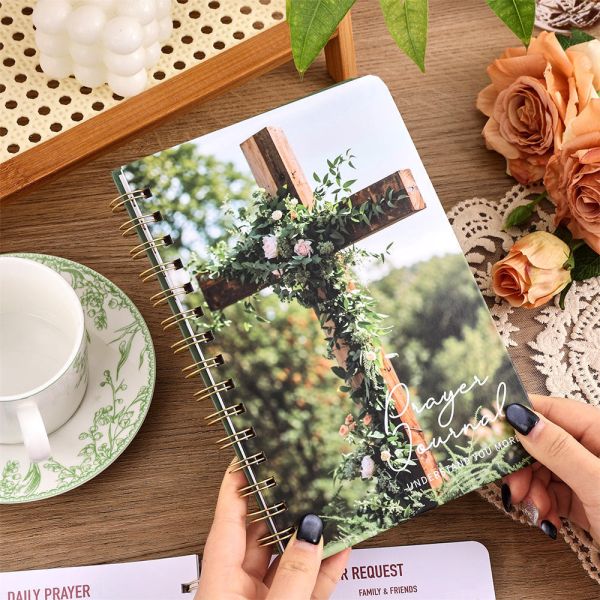 Vintage Floral Hard Cover Coil Prayer Journal Daily Devotional Bible Study Notebook With Guided Planner Religious Accessories