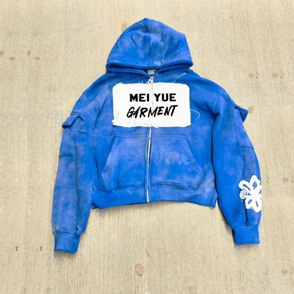 Embroidered Patch Men Streetwear Rhinestone Hoodie Oversized Unisex Zip Up Hoodie