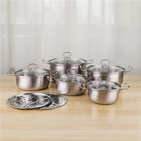Stainless Steel Kitchenware 12pcs Cookware Set 16/18/20/22/24cm Soup Pot Food Cooking