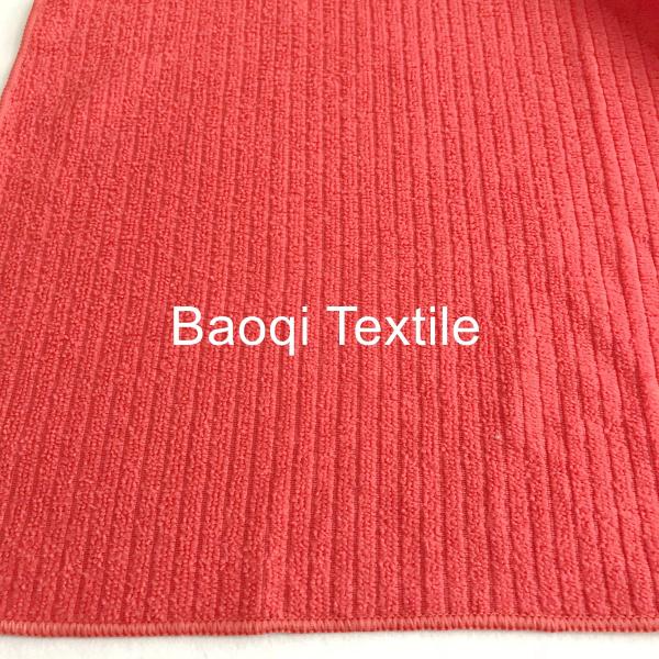 Red solid stripe OEM dish rags 100% poly microfiber tea towels wipes,single side kitchen cleaning rags size 38*51cm