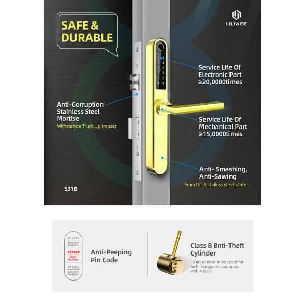 Stainless Steel Smart Fingerprint Aluminium Door Lock With 4x AAA Batteries