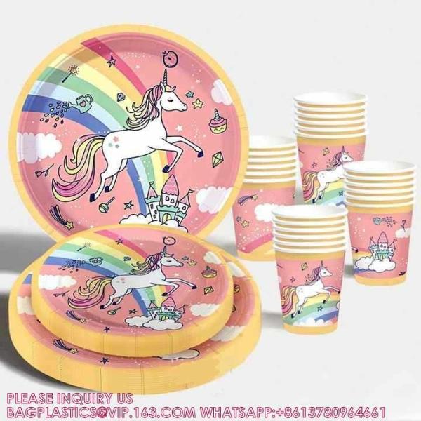 Unicorn Party Dinnerware Plates Cup Supplies Baby Shower Disposable Tableware Set Kids Birthday Party Paper