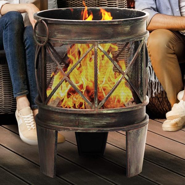 Cast Iron Outdoor Portable Charcoal Fire Pit Heavy Duty Metal Grate Bronze