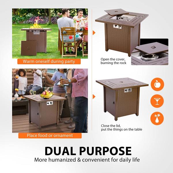 28 Inch 50,000 BTU Small Portable Propane Fire Pit With Lava Stone Wicker Look