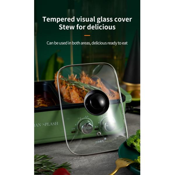 2.0kg Electric Barbecue Hot Pot BBQ Grill Steamboat 26cm Height With Glass Cover