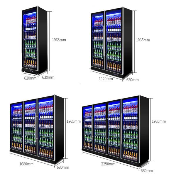 220V-240V Vertical Display Fridge , Multicolor LED Upright Glass Door Chiller