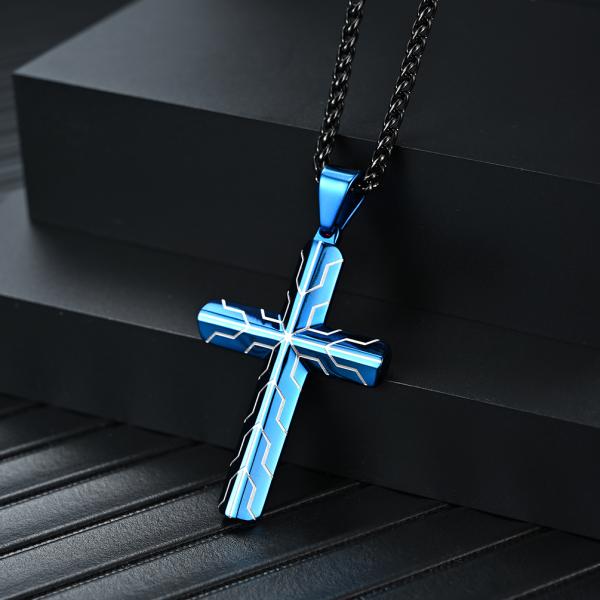 Men's and Women's Stainless Steel Cross Necklace with Lord's Prayer Pendant 2 Color Variations
