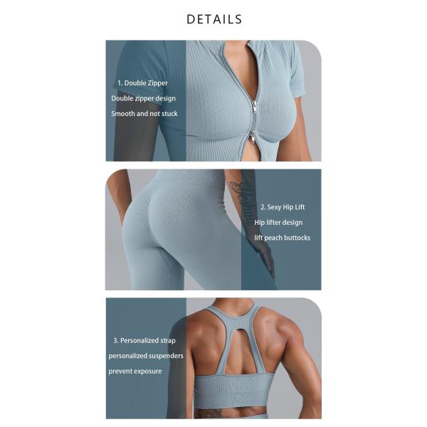 High Quality Ribbed Zipper 6 Piece Gym Set Women Seamless Activewear Workout Gym Clothing Fitness Yoga Wear Sportswear