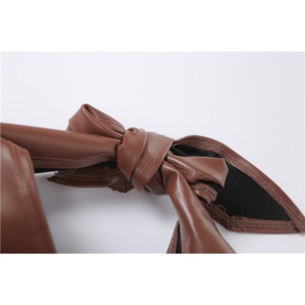 PU Two Piece Casual Set Lace Up Hanging Neck T Shirt High Waist Bag Hip Shorts