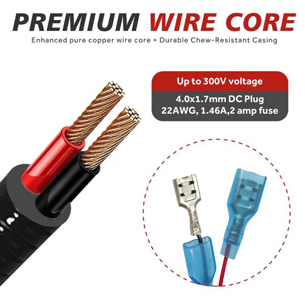 Ratproof Chew Proof Resistant Metal Jacket DC 5.5x2.1mm 4.0x1.7mm to Spade Connector Power Extension Cable for Trail Cameras
