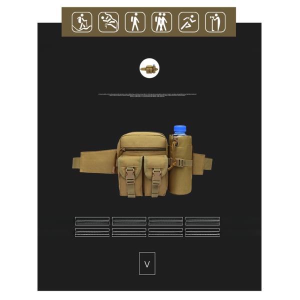 Outdoor Camping Multicolor Waist Backpack with Belt and Pattern Type Water Bottle Bag