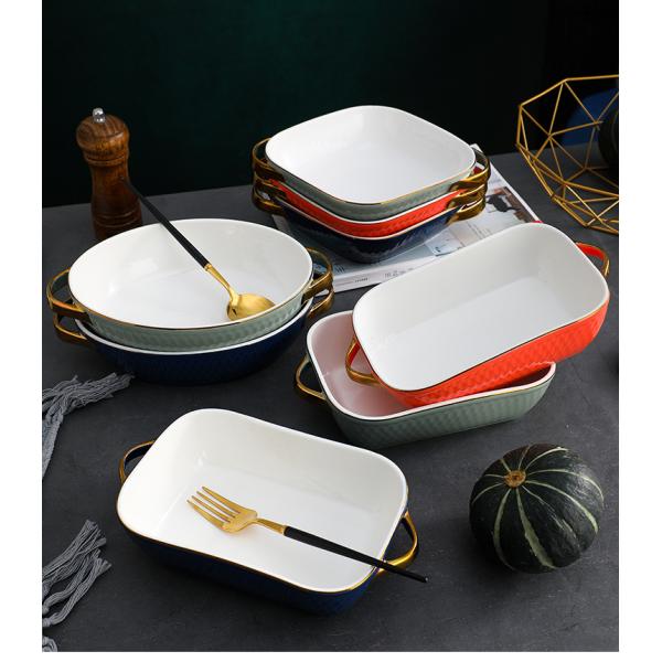 Non Stick Kitchen Ceramic Baking Pans With Gold Rim Nordic Style
