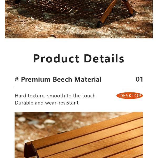 Octangle Wood Camping Table - Side view showing solid wood construction