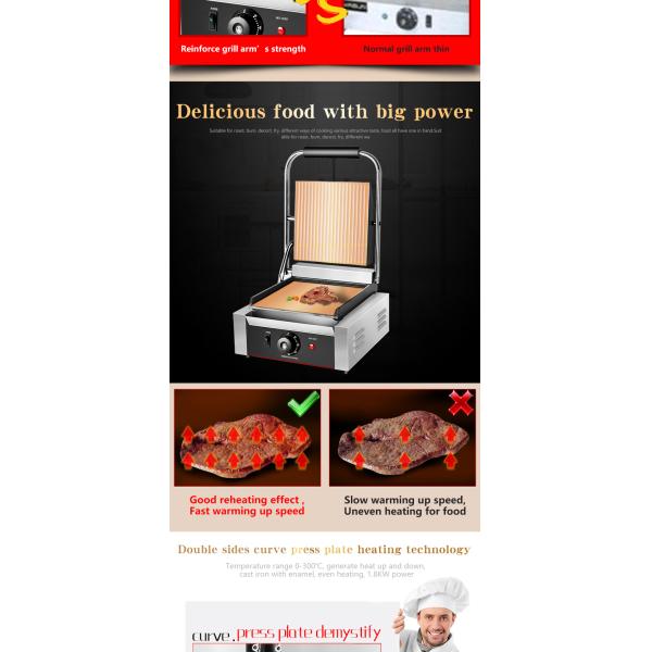 Commercial Electric Grilled Sandwich Panini Maker with Upper Grill Size 215*215mm