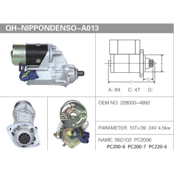 S6D102 10T*39 Komatsu Starter Motor PC200-6 PC200-7 PC220-6