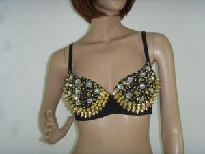 Quality Black Strap Ladies Night Club Wear Sexy Sequin Beaded Bra With Silver Rivet wholesale