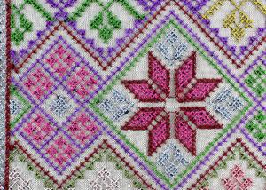 Quality Multi Colored Cross - Stitched Embroidery Lace Fabric From Schiffli Lace Machine wholesale