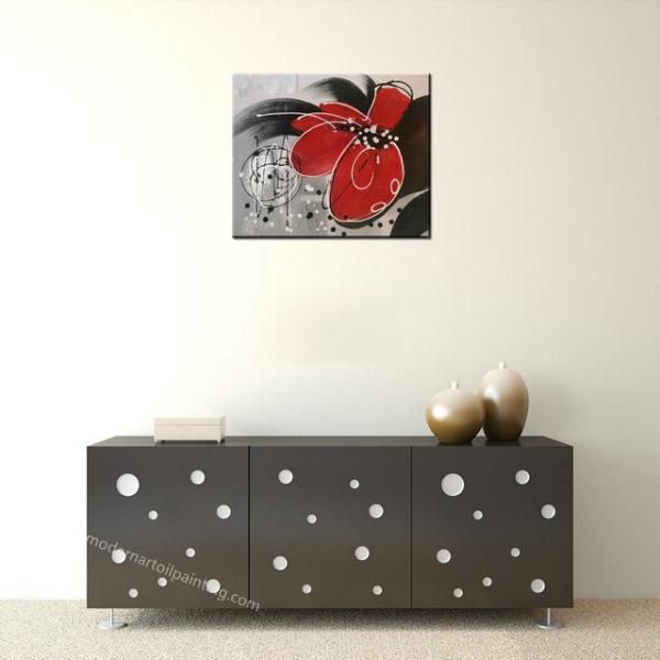 Hand-Painted Red Flowers Painting on Canvas Thick Oil Flowers Landscape Oil Painting Wall Art for Interior Home Decor