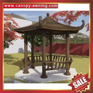 Quality outdoor backyard Chinese antique wood look aluminum gazebo pavilion canopy awning shelter shed for sale wholesale