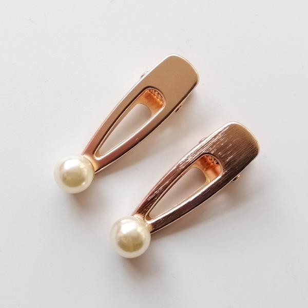 Gold small metal hair clips for thick hair clutcher Geometric pearl hair claw 5.2x1.5cm