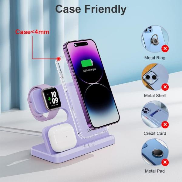 Wireless Charger 3 in 1 Wireless Charging Station, 15W Fast Wireless iPhone Charger for iPhone 15/14/13/12/11/Pro/Max/X