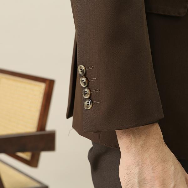 Custom Fabric Retro Brown Gentleman Slim Lapel Collar Suit Jacket for Men's Formal Wear