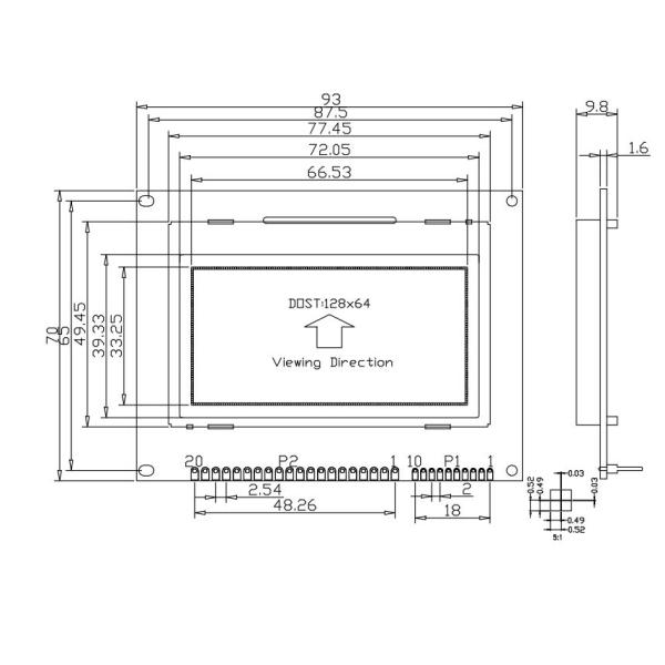COB COG Driving 70℃ Monochrome LCD Display LCD Module