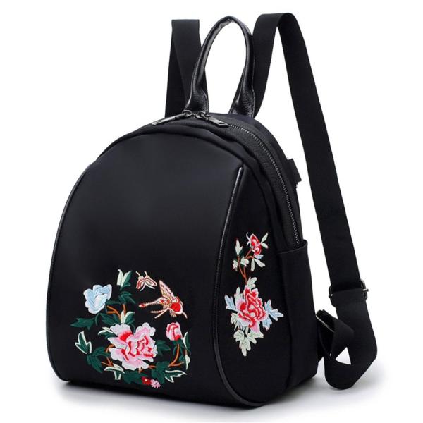 Nylon Embroidery Double Shoulder Bag Female Korean Version of The New Fashion Oxford Cloth Tourism - BLACK 