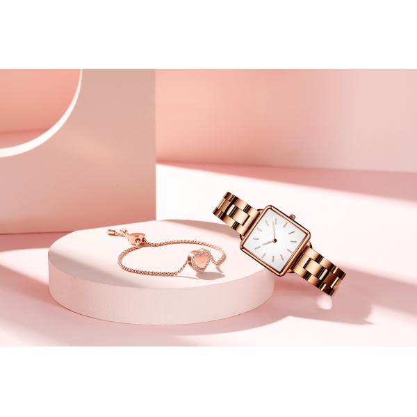 Women 3ATM Square Quartz Stainless Steel Watch Water Resistant