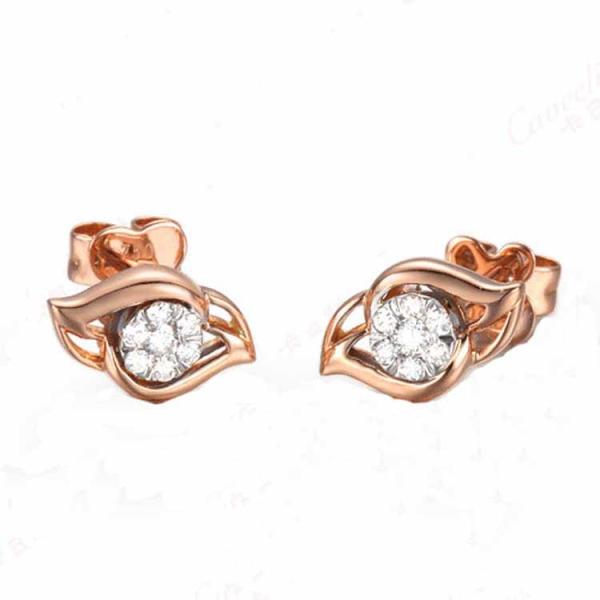 High Quality Rose Gold 0.14 carat Daimonds Leaves Style Design Stud Earrings (GDE007)