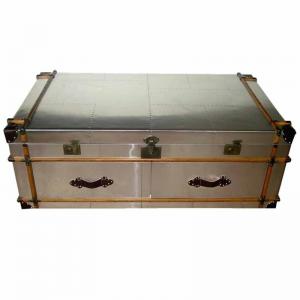 Quality Industrial aviator metal trunk coffee table Aluminium antique steamer trunk silver old trunk table with drawers wholesale