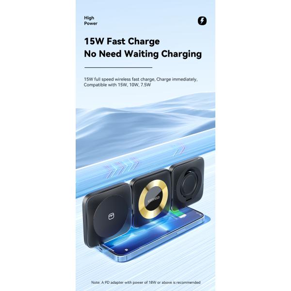 ESSAGER Waves 3 in 1 Wilress Charger 15W Best Fast Charging Wireless Phone Charger