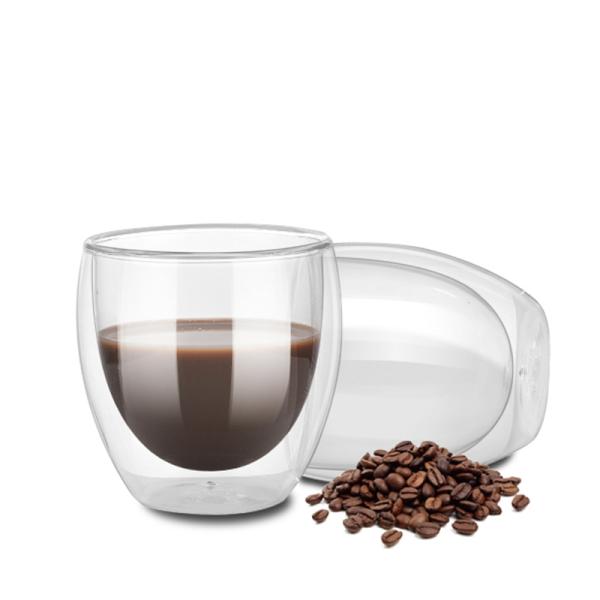 Heat Proof Clear Double Wall Glass Cup Customized Logo / Capacity Round Shape