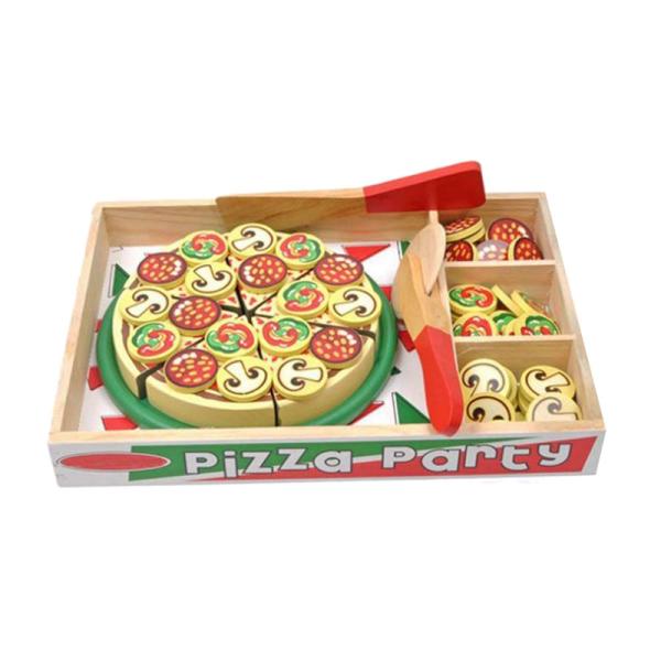 64 Pcs Pretend Play Wooden Pizza Toy For Children Food Cooking