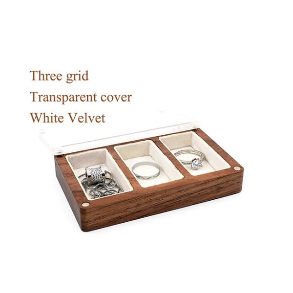 Three Slots Black Walnut Jewelry Box Organizer For Wedding Rings Necklace Earring
