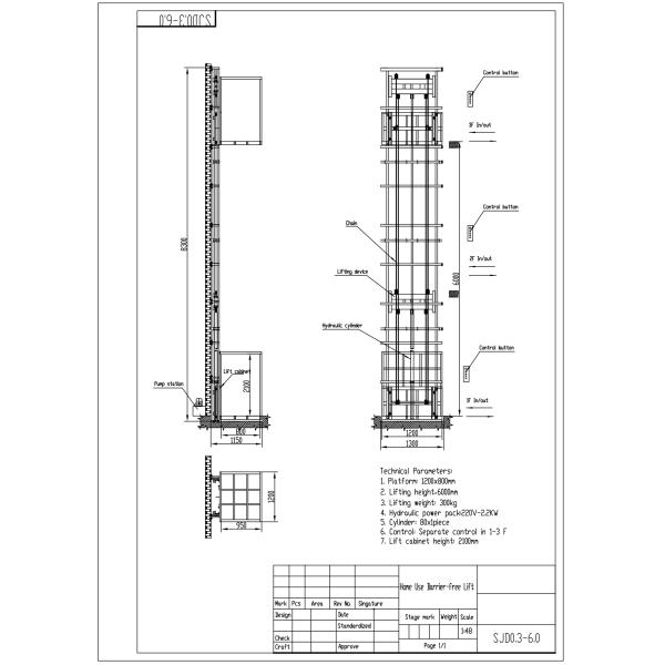 Family Use Wheelchair Lift Electric Disabled Lift for Elder with 6m 250kgs