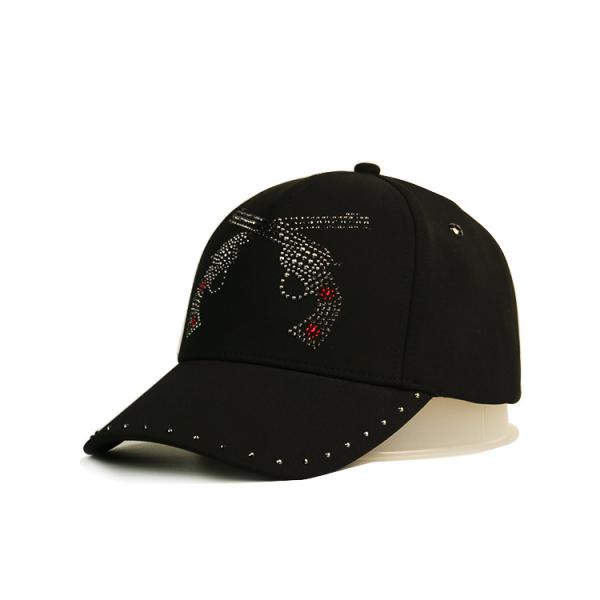 Wash Cotton Rhinestone Crystal Fashion 5 Panel Baseball Cap For Women Female Twill Washed