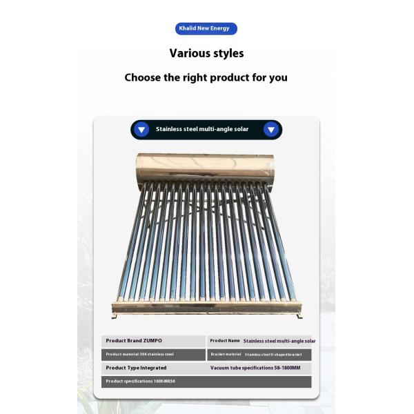 All Stainless Steel Vacuum Tube Solar Water Heater Electric Freestanding for Household Use Manufactured for Bath Solar Water