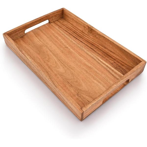Wholesale Tray with Handles Wooden Serving Tray Snack Tray Great for Breakfast Coffee Tables